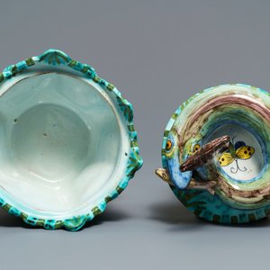 A Brussels faience eel tureen on stand with butterflies and caterpillars, late 18th C. — 照片 8