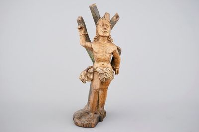 A carved and painted wood group of "Saint Sebastian", 18/19th C.