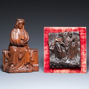 A carved oak figure of a seated Mary and a panel with Saint John the Baptist and Mary, Flanders and/or Northern France, 15/16th C. — photo 2