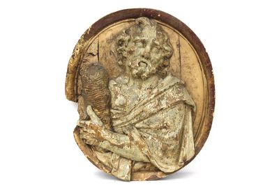 A carved wood oval panel depicting Judas Thadeus, early 17th C., Antwerp (?)