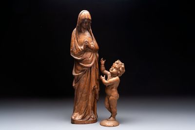 A carved wooden figure of the Virgin Mary and an oak figure of the Christ Child, France and Low Countries, 19th C.