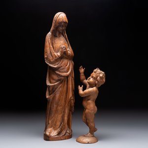 A carved wooden figure of the Virgin Mary and an oak figure of the Christ Child, France and Low Countries, 19th C. — 照片 2
