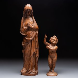 A carved wooden figure of the Virgin Mary and an oak figure of the Christ Child, France and Low Countries, 19th C. — 照片 3