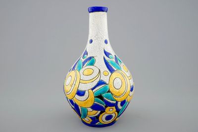 A Charles Catteau crackle glazed vase with floral decoration for Boch Kéramis, 1st half 20th C.