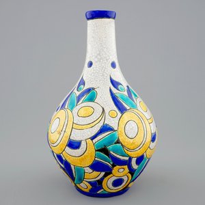 A Charles Catteau crackle glazed vase with floral decoration for Boch Kéramis, 1st half 20th C. — 照片 1