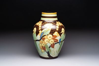 A Charles Catteau for Boch Kéramis 'Parrots' vase, 20th C.