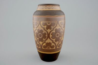A Charles Catteau stoneware grès vase with floral design for Boch Kéramis, 1st half 20th C.