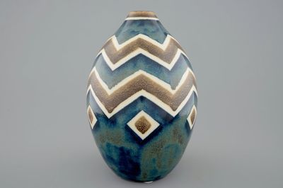 A Charles Catteau stoneware grès vase with tree color design, Boch Kéramis, 1st half 20th C.
