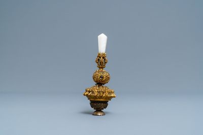 A Chinese agate and crystal-embellished gilt bronze Mandarin hat finial, 18th C.