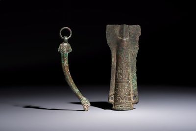 A Chinese archaic bronze fitting and a spearhead, Western Zhou