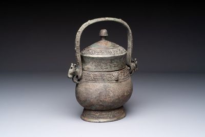 A Chinese archaic bronze food vessel, 'you 卣', Western Zhou