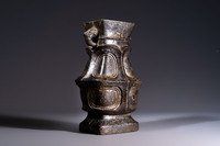 A Chinese archaic bronze wine vessel, 'Hu 壺', Ming