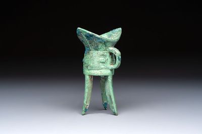 A Chinese archaic bronze wine vessel, Jiao 角, Shang/Zhou