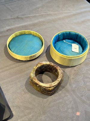 A Chinese archaic russet jade Liangzhu-style cong with a silk covered box, Liangzhu culture, Neolithic period or later — photo 1