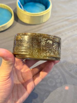 A Chinese archaic russet jade Liangzhu-style cong with a silk covered box, Liangzhu culture, Neolithic period or later — photo 11