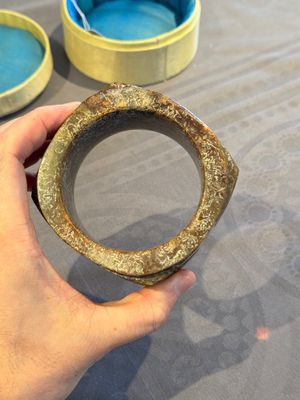 A Chinese archaic russet jade Liangzhu-style cong with a silk covered box, Liangzhu culture, Neolithic period or later — photo 9