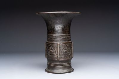 A Chinese archaistic bronze 'zun' vase, Ming