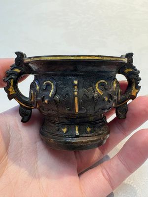 A Chinese archaistic gold and silver-inlaid bronze miniature censer, Ming — photo 3