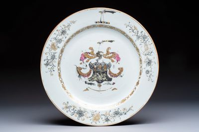 A Chinese armorial dish with the arms of Boteler or Butler for the English market, Qianlong, ca. 1740