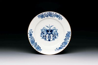 A Chinese armorial export blue and white plate with the arms of Valckenier of Amsterdam for the Dutch market, Yongzheng, ca.1735