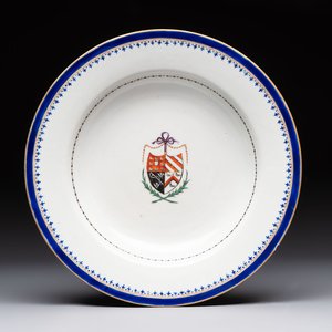 A Chinese armorial plate with the arms of Chadwick quartering Malvesyn, Carden and Bagot, Qianlong, dated 24 Jan. 1791 — photo 1