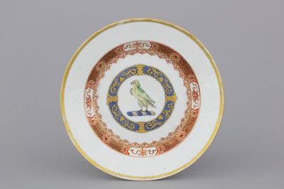 A Chinese armorial porcelain plate with a parrot, Yongzheng, ca. 1725
