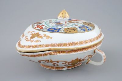 A Chinese armorial sauce boat and cover with Van Reverhorst coat of arms, Qianlong, ca. 1745