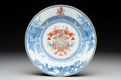 A Chinese armorial soup plate with the arms of Gold with Bulkely in pretence for the English market, Yongzheng, ca. 1724