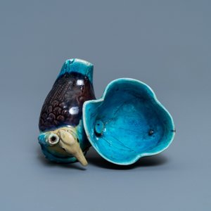 A Chinese aubergine- and turquoise-glazed duck and lotus-shaped water dropper, Kangxi — photo 6
