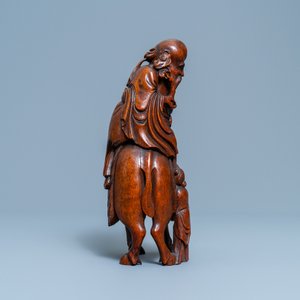 A Chinese bamboo wood carving of Shou Lao on a deer, Ming — photo 5