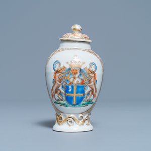 A Chinese Belgian market famille rose armorial tea caddy with the arms of Van den Cruyce, Qianlong — 照片 3