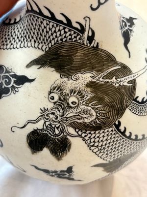 A Chinese black-enamelled  biscuit 'dragon' vase, Qianlong mark, 19th C. — photo 9