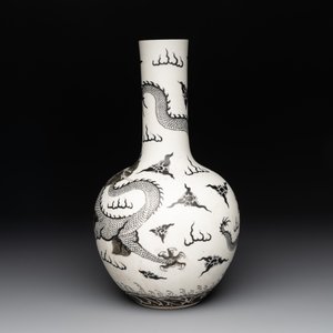 A Chinese black-enamelled  biscuit 'dragon' vase, Qianlong mark, 19th C. — photo 2