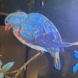 A Chinese black silk-ground panel with a kingfisher feather collage of a bird with pomegranates, 18/19th C. — photo 17