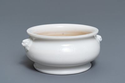 A Chinese blanc de Chine censer with inscription, Kangxi