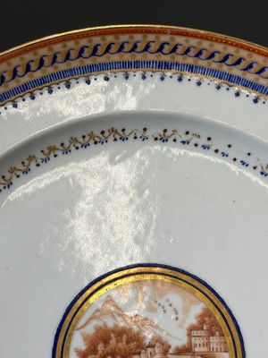 A Chinese blue-and-orange-enameled plate with a harbor view, Jiaqing — photo 3