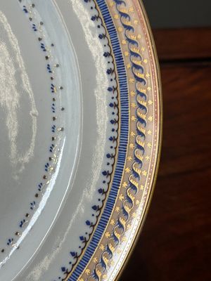 A Chinese blue-and-orange-enameled plate with a harbor view, Jiaqing — photo 4