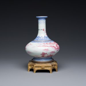 A Chinese blue-and-puce-enamelled bottle vase with a gilt bronze mount, 20th C. — photo 4