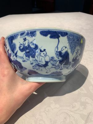 A Chinese blue and white '100 boys' bowl, Fu Lu Shou seal mark, Yongzheng — foto 6