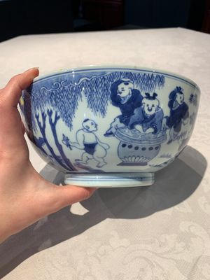 A Chinese blue and white '100 boys' bowl, Fu Lu Shou seal mark, Yongzheng — foto 8