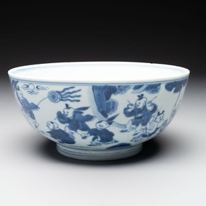 A Chinese blue and white '100 boys' bowl, Fu Lu Shou seal mark, Yongzheng — foto 1
