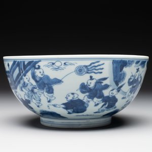 A Chinese blue and white '100 boys' bowl, Fu Lu Shou seal mark, Yongzheng — foto 2