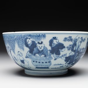 A Chinese blue and white '100 boys' bowl, Fu Lu Shou seal mark, Yongzheng — foto 4