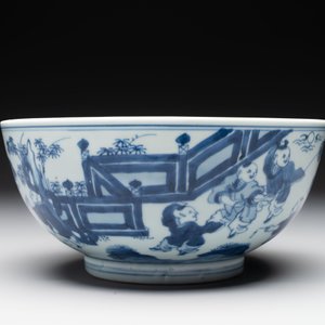 A Chinese blue and white '100 boys' bowl, Fu Lu Shou seal mark, Yongzheng — foto 5