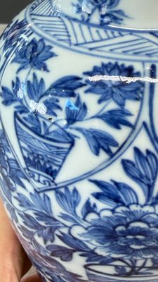 A Chinese blue and white five-piece garniture with floral design — photo 36