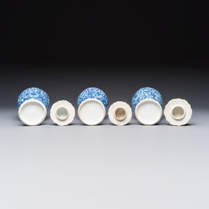 A Chinese blue and white five-piece garniture with floral design — photo 7