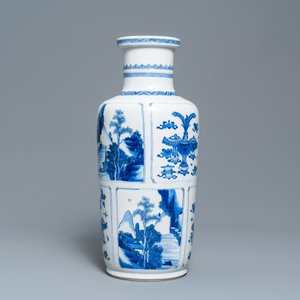 A Chinese blue and white 'antiquities and landscapes' rouleau vase, Kangxi — photo 4