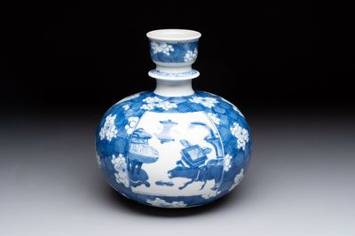 A Chinese blue and white 'antiquities' hookah base, Kangxi