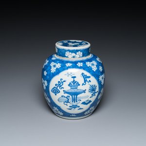 A Chinese blue and white ‘antiquities’ jar and cover, Kangxi — photo 1