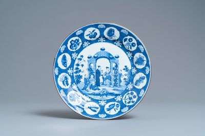 A Chinese blue and white 'arbor' dish after Cornelis Pronk, Qianlong